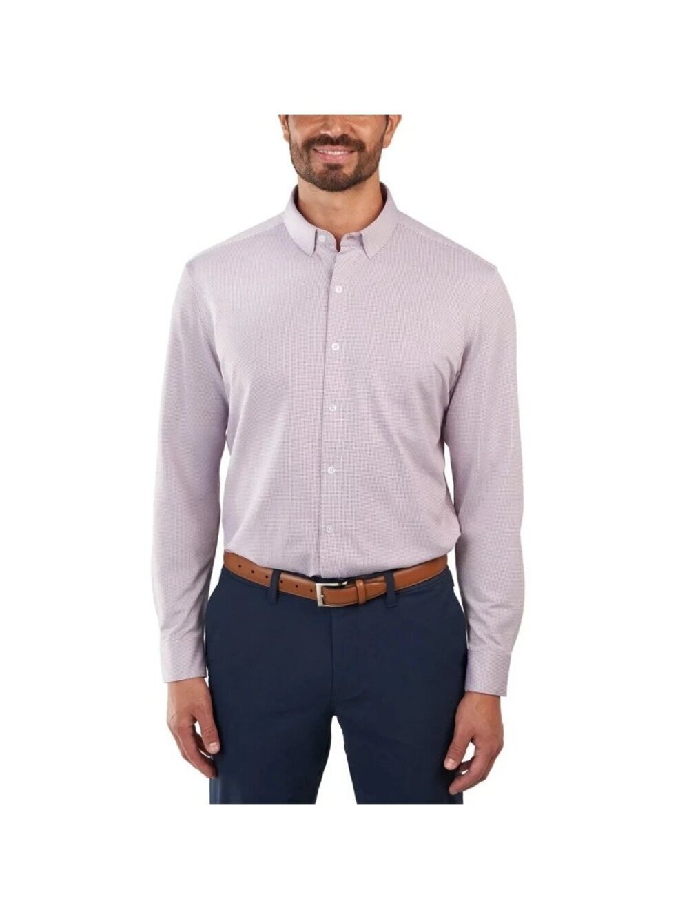 Kirkland Signature Men's L Knit Button-Up Dress Shirt Red Pattern e1489